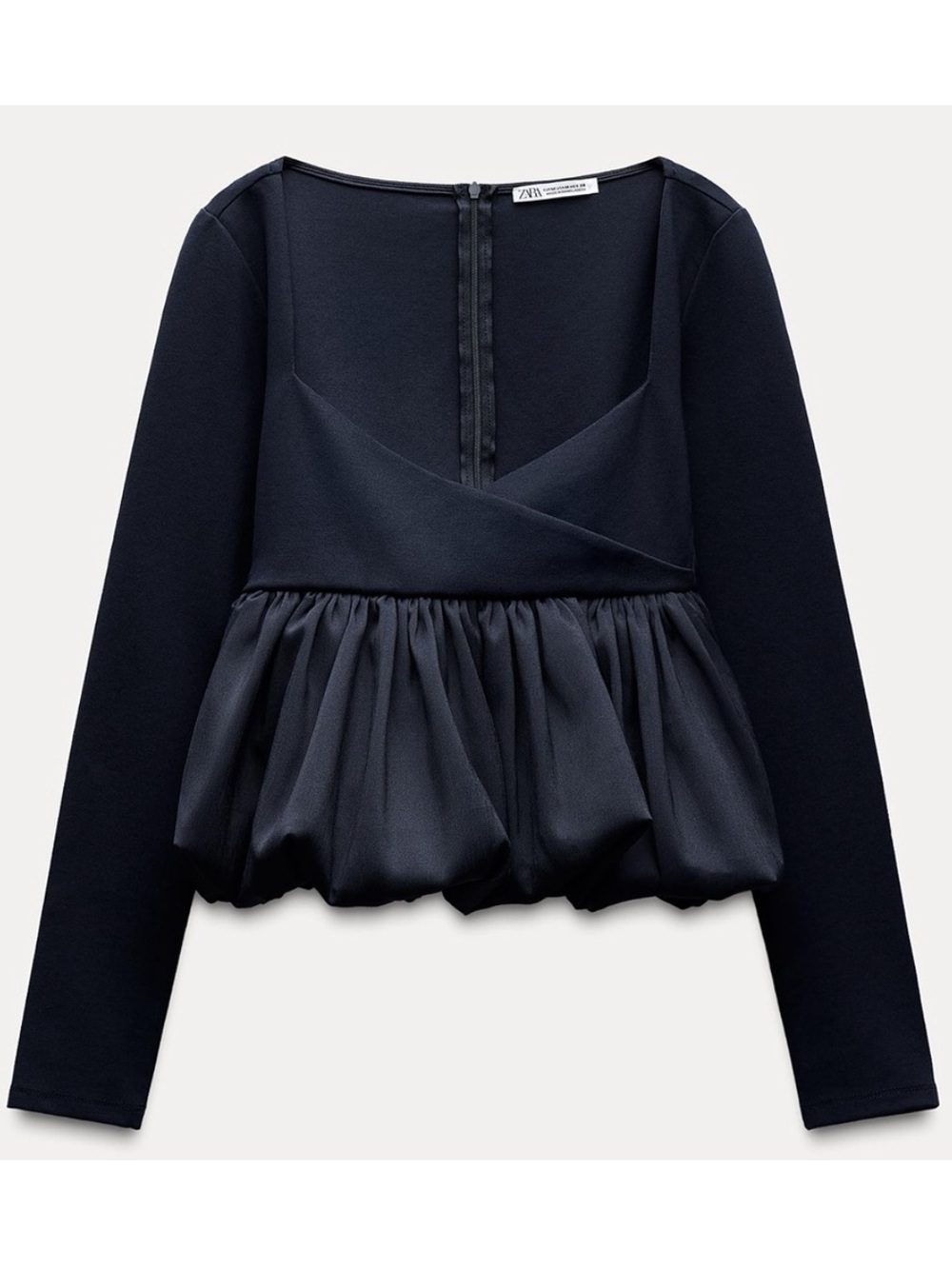 Zara navy long sleeve peplum top - Picture 5 of 10